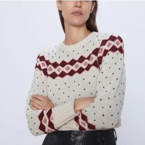 Zara Fair Isle Geometric Knit Sweater Women's Size Small